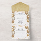 エレガント金ゴールドと白のバルーン金ゴールドフレ結婚ーム オールインワン招待状 (内側)