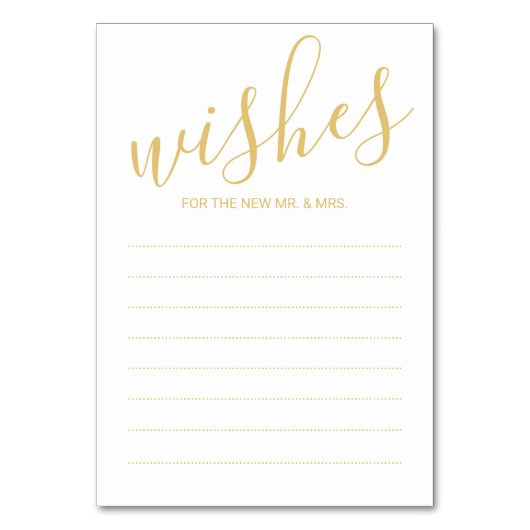 エレガント金ゴールドと白の結婚アドバイス&ウィッシュカード テーブルナンバー (正面)