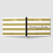 エレガント金ゴールドと白ストライプパーソナライズされたの結婚 ゲストブック (全面)