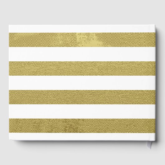 エレガント金ゴールドと白ストライプパーソナライズされたの結婚 ゲストブック (裏面)