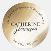 エレガント金ゴールドと白スワール差出人住所ラベル ラウンドシール (正面)