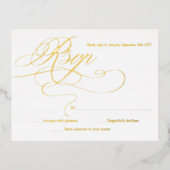 エレガント金ゴールドと白モダン婚式RSVPカード 箔招待状ポストカード (正面)