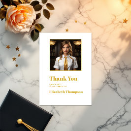 エレガント金ゴールドと白卒業写真 サンキューカード