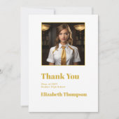 エレガント金ゴールドと白卒業写真 サンキューカード (正面)