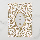 エレガント金ゴールドと白実在ホイルイスラーム結婚ズ 箔招待状 (裏面)