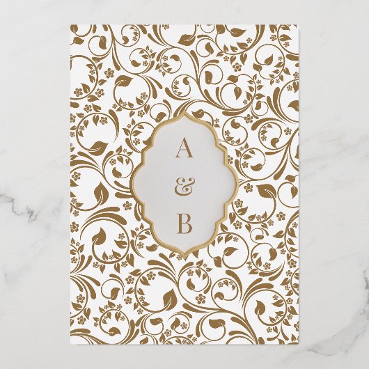 エレガント金ゴールドと白実在ホイルイスラーム結婚ズ 箔招待状 (裏面)