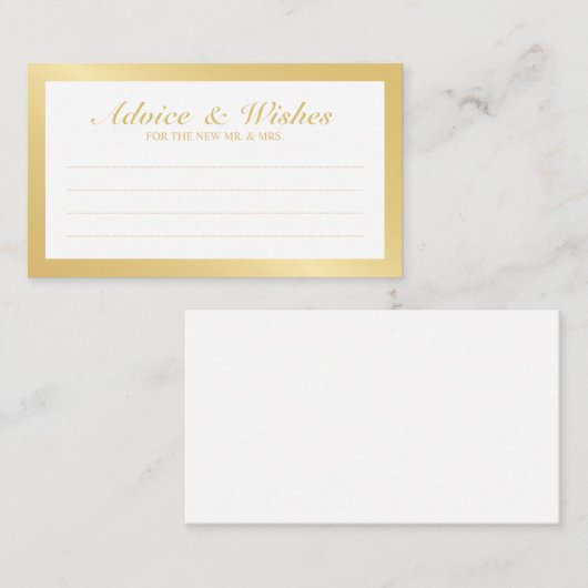エレガント金ゴールドと白結婚のアドバイスと願い アドバイスカード (正面/裏面)