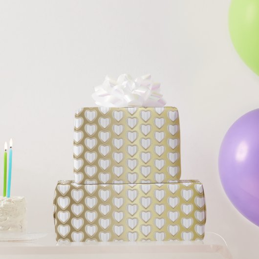 エレガント金ゴールドと白結婚のハート ラッピングペーパー (パーティーギフト)