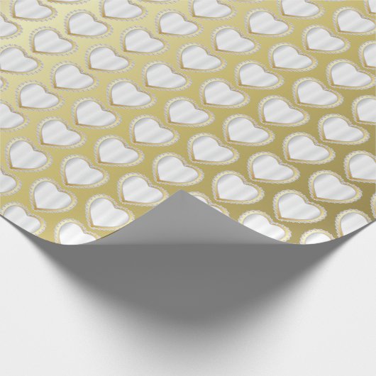 エレガント金ゴールドと白結婚のハート ラッピングペーパー (角)