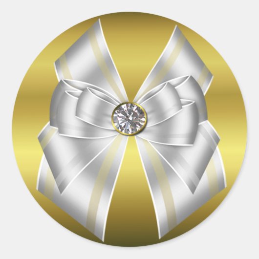 エレガント金ゴールドと白結婚の封筒用シール ラウンドシール (正面)