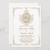 エレガント金ゴールドと白結婚の 招待状 (正面/裏面)