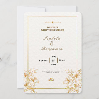 エレガント金ゴールドと白結婚式招待状 招待状