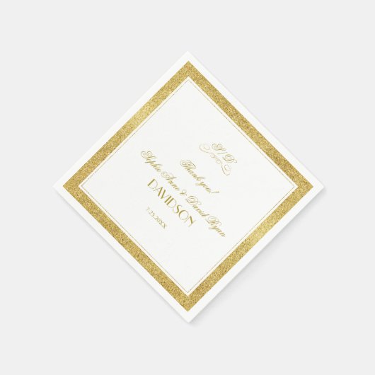 エレガント金ゴールドと白縁ど夕べ結婚ズ スタンダードカクテルナプキン (角)