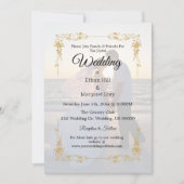 エレガント金ゴールドと白W/フォト結婚式招待状 招待状 (正面)