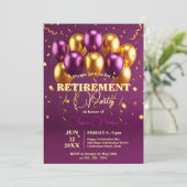 エレガント金ゴールドと紫のバルーン退職パーティー 招待状 (スタンド正面)