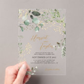 エレガント金ゴールドと緑のユーカリ結婚プス アクリル招待状 (インサイチュ (ポータブル))