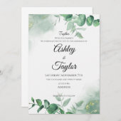 エレガント金ゴールドと緑の水の色結婚の 招待状 (正面/裏面)