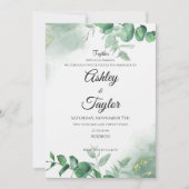 エレガント金ゴールドと緑の水彩背景 招待状 (正面)