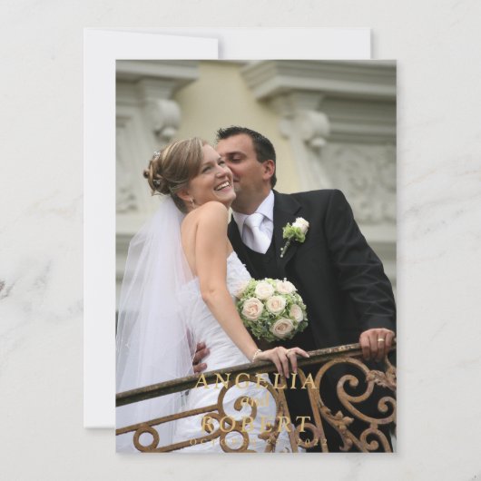 エレガント金ゴールドと緑の熱帯結婚植物の写真 サンキューカード (裏面)