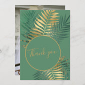 エレガント金ゴールドと緑の熱帯結婚植物の写真 サンキューカード (正面/裏面)