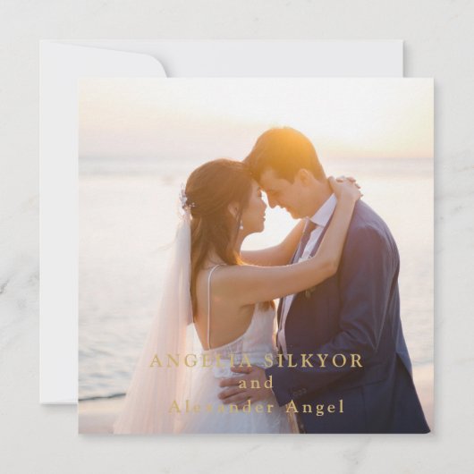 エレガント金ゴールドと緑の熱帯結婚植物の写真 サンキューカード (裏面)