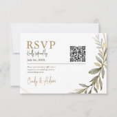 エレガント金ゴールドと緑結婚の木 出欠カード (正面)