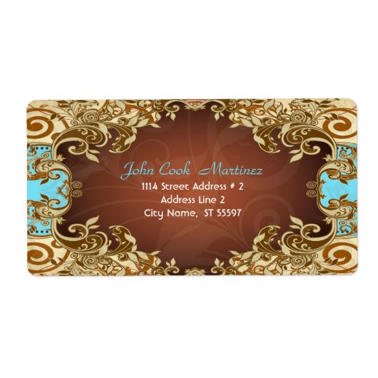 エレガント金ゴールドと茶色のトーンヴィンテージフレーム ラベル (正面)