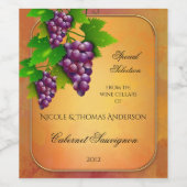 エレガント金ゴールドと葡萄カスタムワインラベル ワインラベル (シングルラベル)