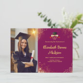 エレガント金ゴールドと赤の卒業発表 招待状 (スタンド正面)