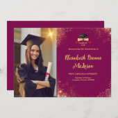 エレガント金ゴールドと赤の卒業発表 招待状 (正面/裏面)