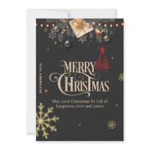 エレガント金ゴールドと赤デコール付きクリスマスカード