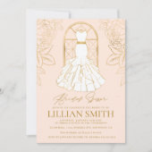 エレガント金ゴールドと赤面ブライダルドレスブライダルシャワー 招待状 (正面)