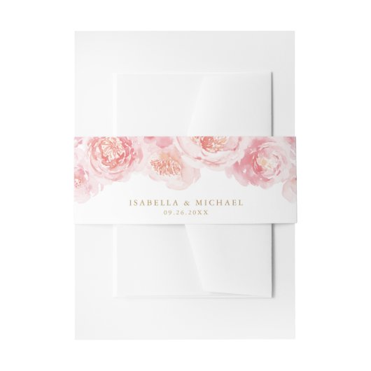 エレガント金ゴールドと赤面水色フローラ結婚のinv 招待状ベリーバンド (正面例)