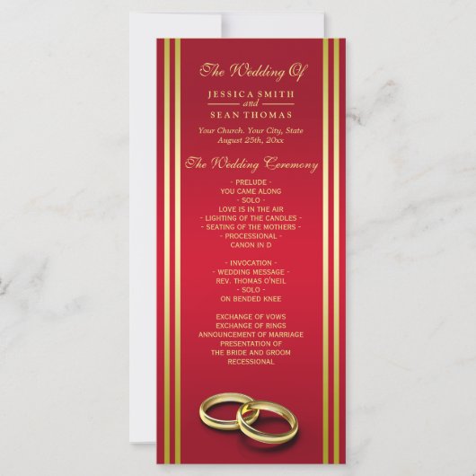 エレガント金ゴールドと赤、結婚のリングや輪結婚式 プログラム (正面)