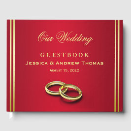 エレガント金ゴールドと赤、結婚のリングや輪結婚 ゲストブック
