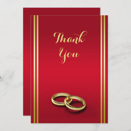 エレガント金ゴールドと赤、結婚のリングや輪結婚 サンキューカード