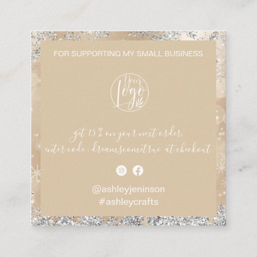 エレガント金ゴールドと銀の聖降誕祭感謝していを注文 スクエア名刺 (裏面)