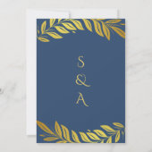 エレガント金ゴールドと青のアラビア語と英結婚語 招待状 (裏面)