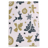 エレガント金ゴールドと青のクリスマスシルエット ミディアムペーパーバッグ (裏面)