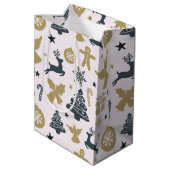 エレガント金ゴールドと青のクリスマスシルエット ミディアムペーパーバッグ (裏面アングル)