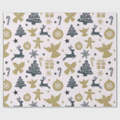 エレガント金ゴールドと青のクリスマスシルエット ラッピングペーパー (フラット)