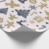 エレガント金ゴールドと青のクリスマスシルエット ラッピングペーパー (角)