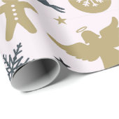 エレガント金ゴールドと青のクリスマスシルエット ラッピングペーパー (ロールコーナー)