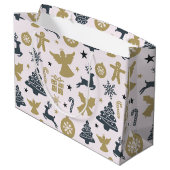 エレガント金ゴールドと青のクリスマスシルエット ラージペーパーバッグ (裏面アングル)