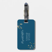 エレガント金ゴールドと青フローラ名前をカスタムする ラゲッジタグ (裏面縦)