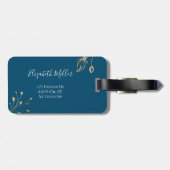 エレガント金ゴールドと青フローラ名前をカスタムする ラゲッジタグ (裏面横)