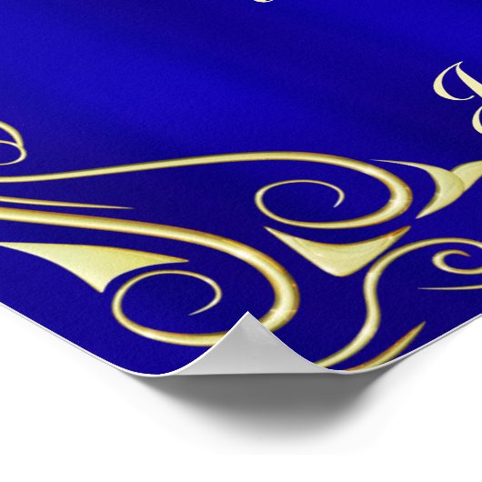 エレガント金ゴールドと青ブライダルシャワーウェルカムサイン ポスター (角)