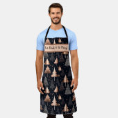 エレガント金ゴールドと黒いクリスマスツリー エプロン (着用した状態)