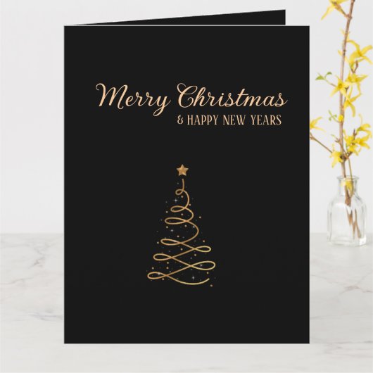 エレガント金ゴールドと黒いクリスマスツリー カード (黄色い花)
