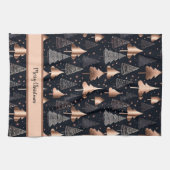 エレガント金ゴールドと黒いクリスマスツリー キッチンタオル (横)